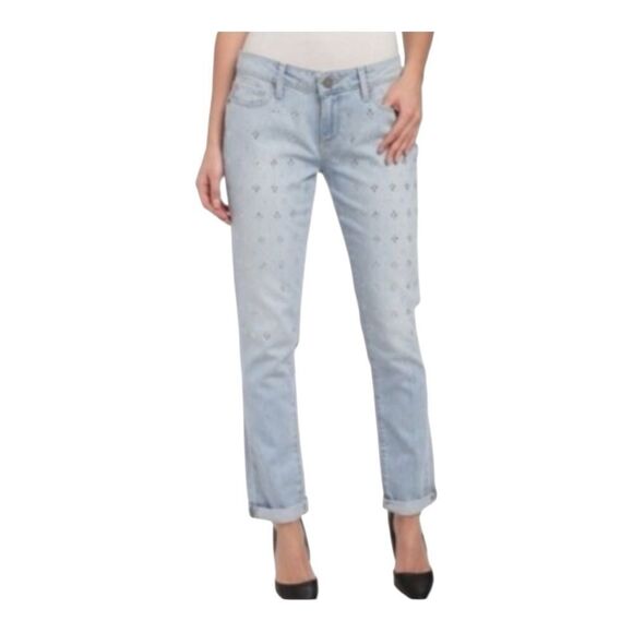 Paige Womens Jimmy Jimmy Embellished Rhinestone Light Wash Skinny Jeans Size 25 - Picture 1 of 10